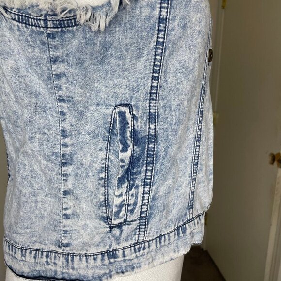 Love Stitch Light Acid Wash Distressed Denim Vest Y2K 90's Sz S - Picture 4 of 8
